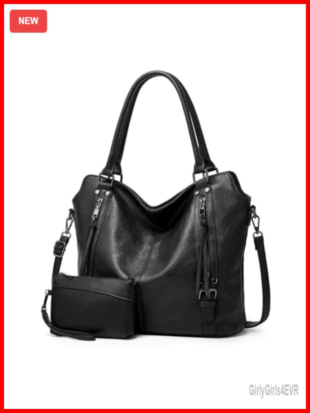 Large PU Leather Hobo Tote Bag with Tassel Detachable Strap